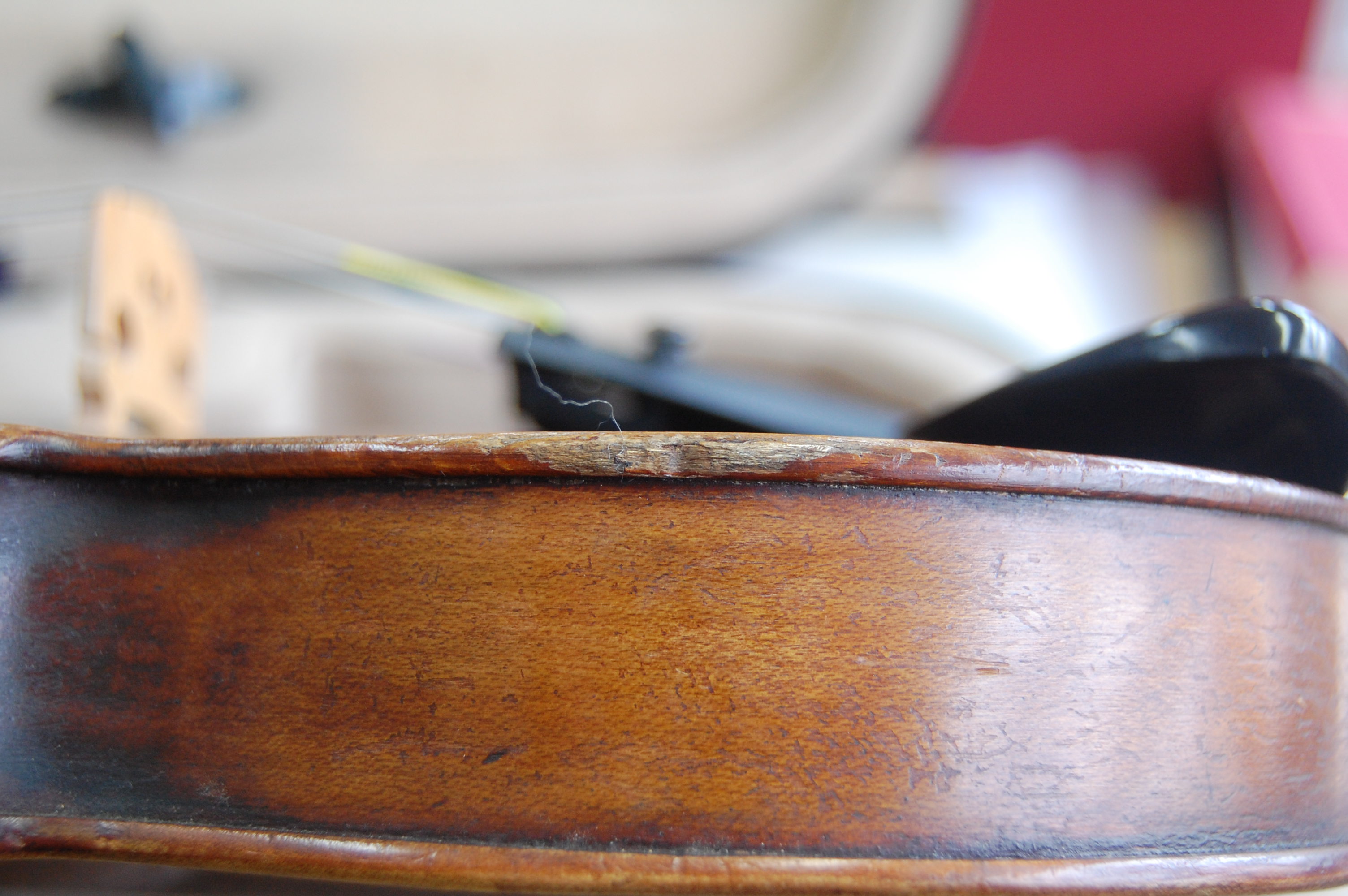 A mid-19th century violin stamped Duke London to back, in later case, 59cm (body 36cm), - Image 9 of 12