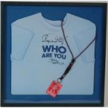 A framed 'Who Are You' T-shirt signed Roger Daltrey and Pete Townshend,