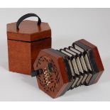 Victorian walnut hexagonal concertina by Barnett & Son, numbered 26082,