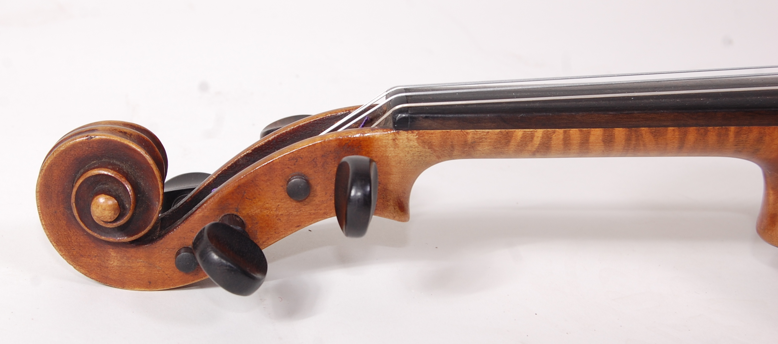 A mid-19th century violin stamped Duke London to back, in later case, 59cm (body 36cm), - Image 3 of 12