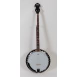A five-string banjo by Vintage, with 'Reno' Weatherking banjo head,