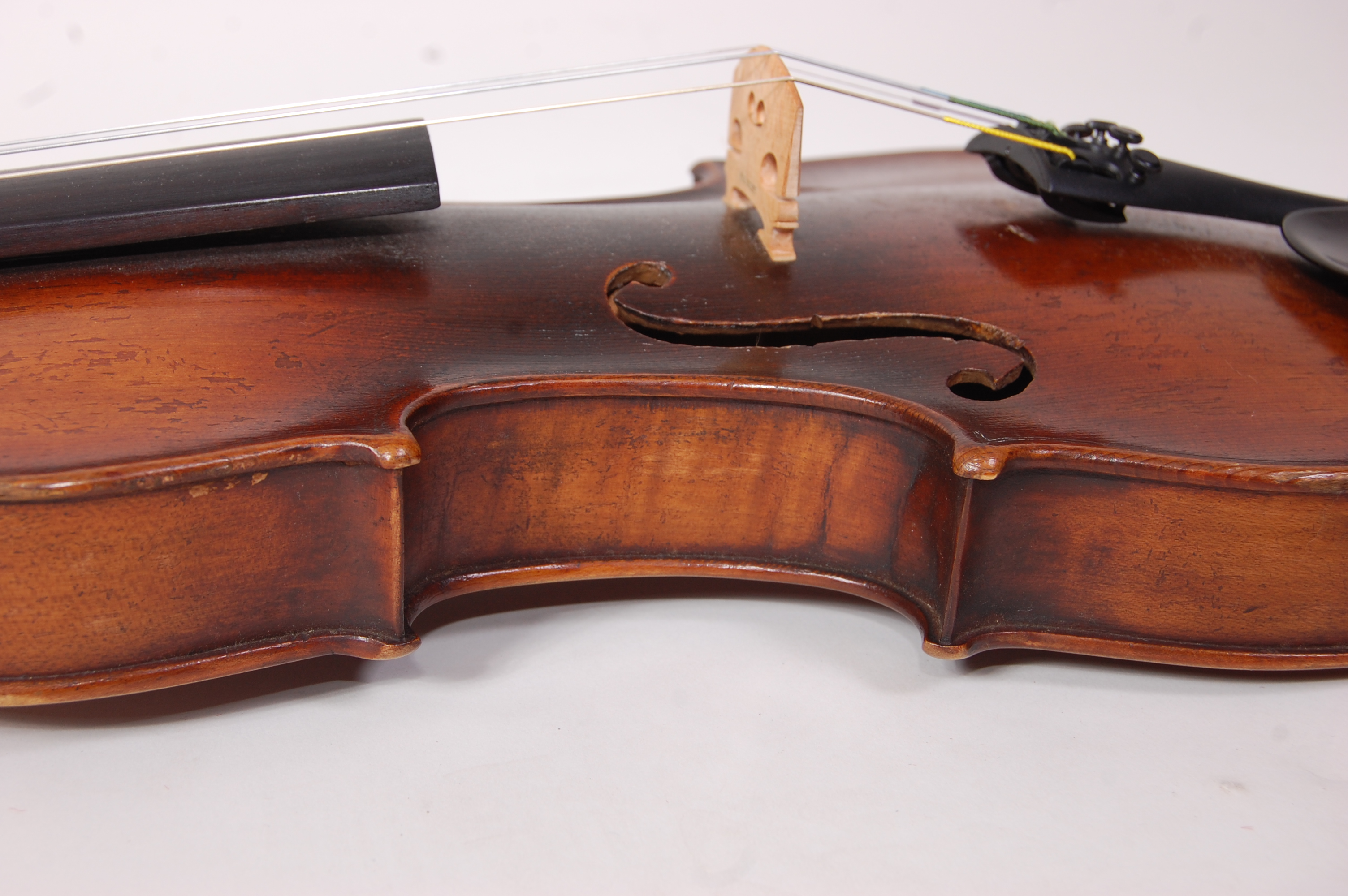 A mid-19th century violin stamped Duke London to back, in later case, 59cm (body 36cm), - Image 4 of 12