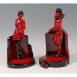 Peggy Davies Ceramics - Ruby Fusion model of a lady carrying a hat-box, printed backstamp verso, h.