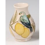 A small contemporary Moorcroft Pottery vase, in the Lemons pattern, designed by Sally Tuffin,