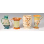 Three 1930s Myott & Son painted ceramic single handled jugs,