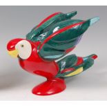 A Goebel painted and glazed ceramic model of a Scarlet Macaw parrot, in flying pose,