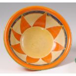 A 1930s Clarice Cliff Bizarre pattern pottery footed fruit bowl,