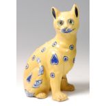 After Émile Gallé - A Mosanic glazed pottery seated cat,