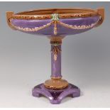 An early 20th century Secessionist Eichwald glazed ceramic twin handled pedestal comport,
