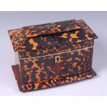 A Regency blond tortoiseshell and white metal inlaid tea caddy, of sarcophagus form,