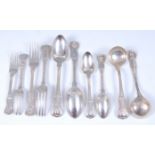 A 19th century silver harlequin part cutlery suite, in the Kings pattern,