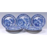 A set of eleven Chinese export porcelain blue and white plates,
