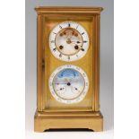 A French gilt bronze striking four glass mantel clock, with perpetual calendar and moonphase,