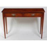 A George III style mahogany and rosewood crossbanded hall table, of narrow proportions,