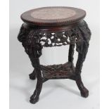 A Chinese 'rosewood' and marble inset jardiniere stand,