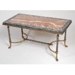 A circa 1900 lacquered brass and steel low occasional table,