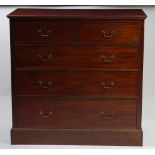 A late 19th century mahogany squarefront chest, of two short over three long graduated drawers,