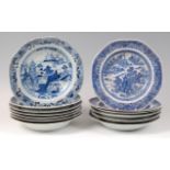 A matched set of eleven Chinese export porcelain blue and white soup bowls,