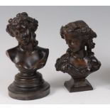 A late 19th century French bronze pedestal bust of a maiden,