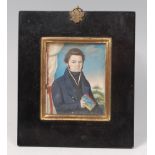 19th century school - Half-length portrait of a gentleman wearing a blue tunic seated within a