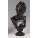 A late 19th century French bronze pedestal bust of a classical maiden,