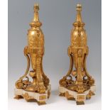 A pair of gilt bronze and marble table lamps, of good size and in the Louis XVI taste,