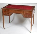 A Sheraton Revival mahogany and inlaid kneehole writing desk by Edwards & Roberts,