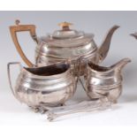 A late Georgian harlequin silver three piece tea-set, comprising teapot,