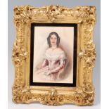 Josephine Seager - Half-length portrait of a lady wearing a mauve and lace dress,