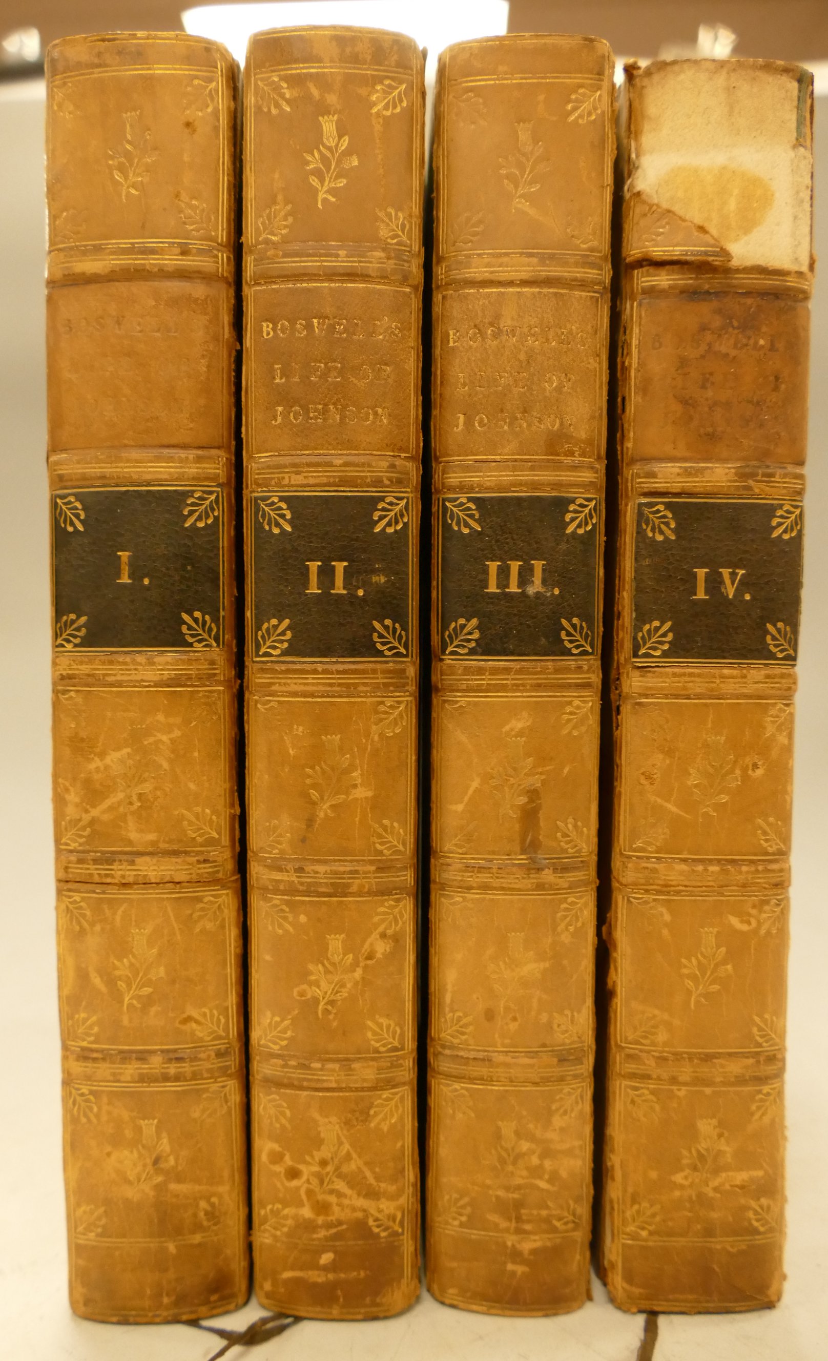 BOSWELL, Life of Johnson, 4 vols, London 1816, calf, spines chipped and one splitting,