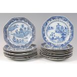 A set of nine Chinese export porcelain blue and white plates,