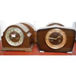 An Art Deco walnut cased mantel clock,