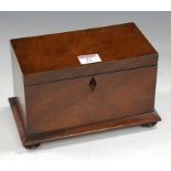 A Victorian walnut tea caddy, of plain rectangular form,