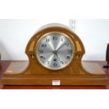 An Edwardian mahogany satinwood inlaid and chequer strung cased mantel clock,