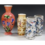 A Crown Ducal ware vase, of cylindrical form, decorated with birds amongst foliage,