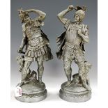 A pair of 20th century spelter figures of Roman soldiers in battle dress, h.