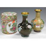 A near-pair of modern Japanese cloisonné vases, of baluster form, having typical floral decoration,