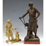 After Emile Louis Picault - a spelter figure of a blacksmith entitled Work, on marble plinth, h.