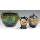 A Dutch Gouda pottery jar and cover,