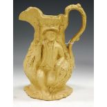 A 19th century Tam O'Shanter jug, relief decorated with seated figures within fruiting vines, h.