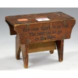 A Victorian pine novelty money-box in the form of a milking stool,