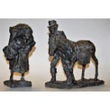 A Ronald Moore bronzed resin figure of a man and horse, signed to the base, height 28cm,