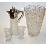 A Victorian style claret jug having a cut glass body and silver plated mount, height 31cm,