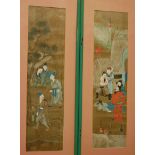 A pair of Japanese sepia watercolours, each heightened in gilt, with studio seals,