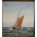 20th century school - Single-masted sailing boat in calm sea, oil on canvas,
