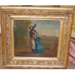 19th century English school - Study of a young couple within a landscape, oil on card,