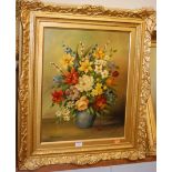 C Cawthorne - Still life with flowers in a bowl, oil on canvas, signed lower left,