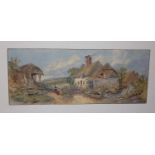 H Shipstone - Children playing before a thatched cottage, watercolour,