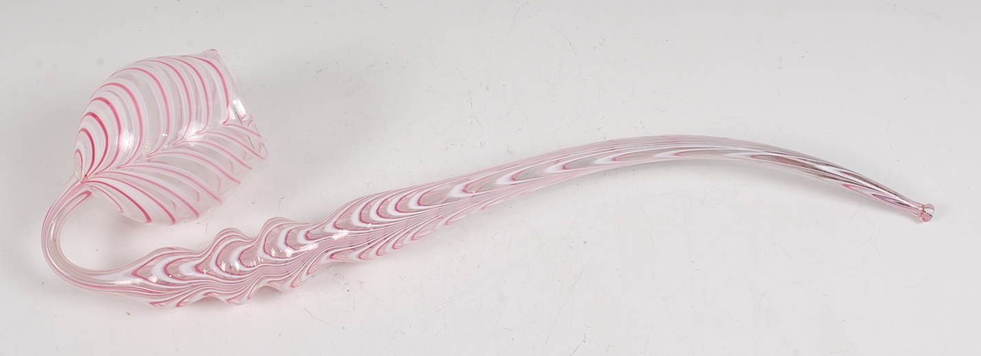 A 19th century Nailsea pink and white glass pipe, of good size,