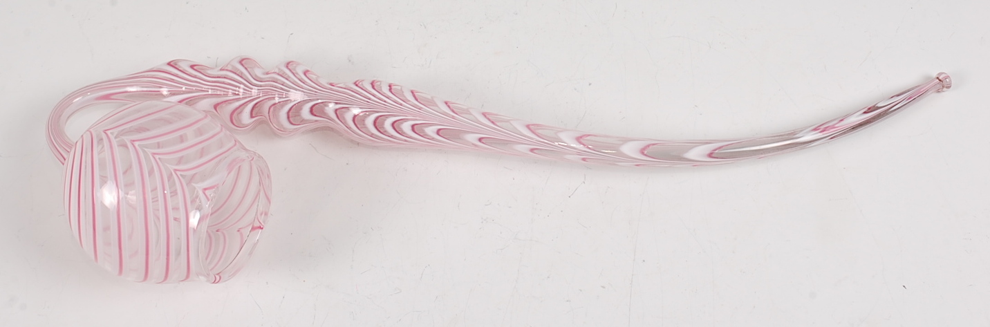A 19th century Nailsea pink and white glass pipe, of good size, - Image 2 of 2